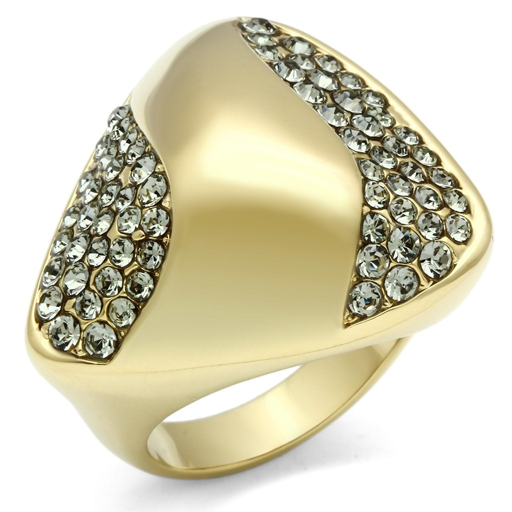 JCE311 IP Gold(Ion Plating) Brass Ring with Top Grade Crystal in Black Diamond