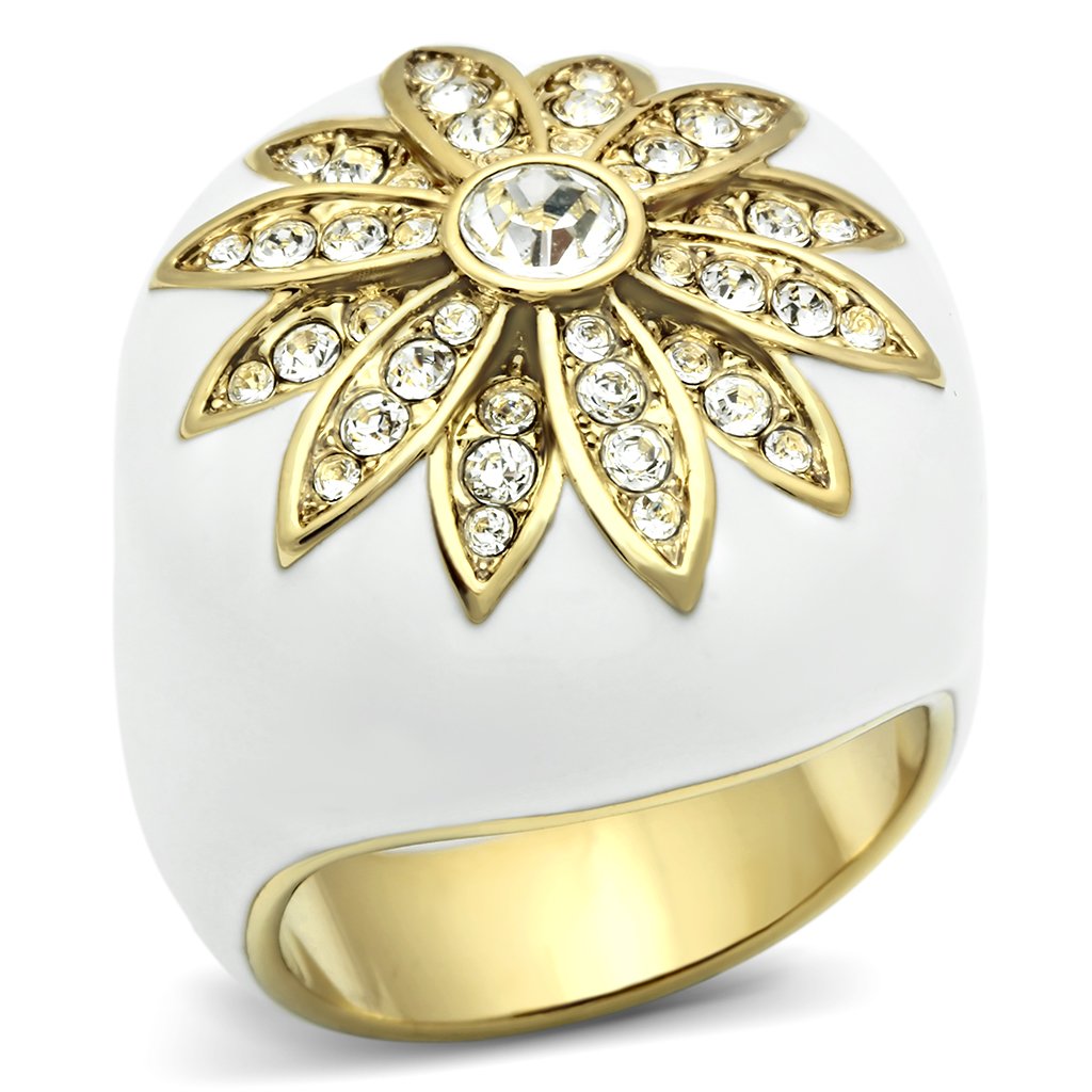 JCE326 IP Gold(Ion Plating) Brass Ring with Top Grade Crystal in Clear