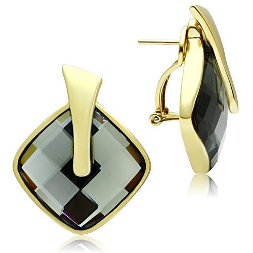 JCE342 IP Gold(Ion Plating) Brass Earrings with Synthetic Synthetic Glass in Black Diamond