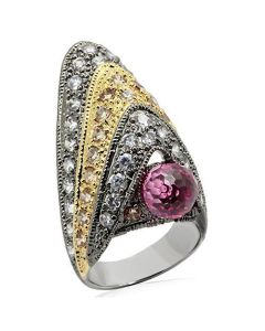JCE1001 Rhodium+Gold+ Ruthenium Brass Ring with AAA Grade CZ in Multi Color