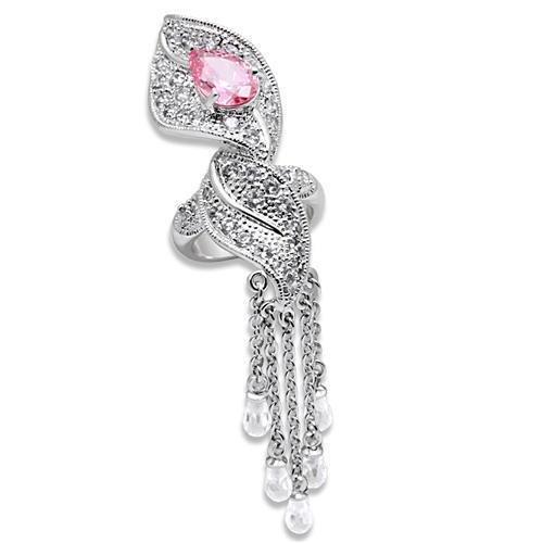 JCE1010 Rhodium Brass Ring with AAA Grade CZ in Rose