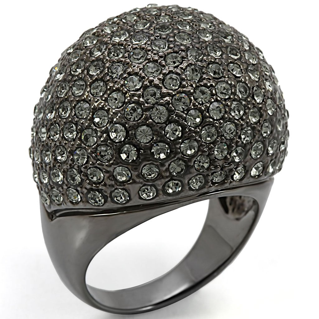 JCE1264 Ruthenium Brass Ring with Top Grade Crystal in Black Diamond