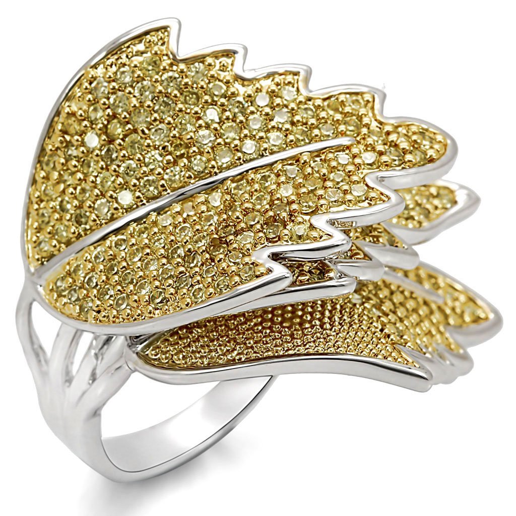JCE1342 Reverse Two-Tone Brass Ring with AAA Grade CZ in Apple Green color