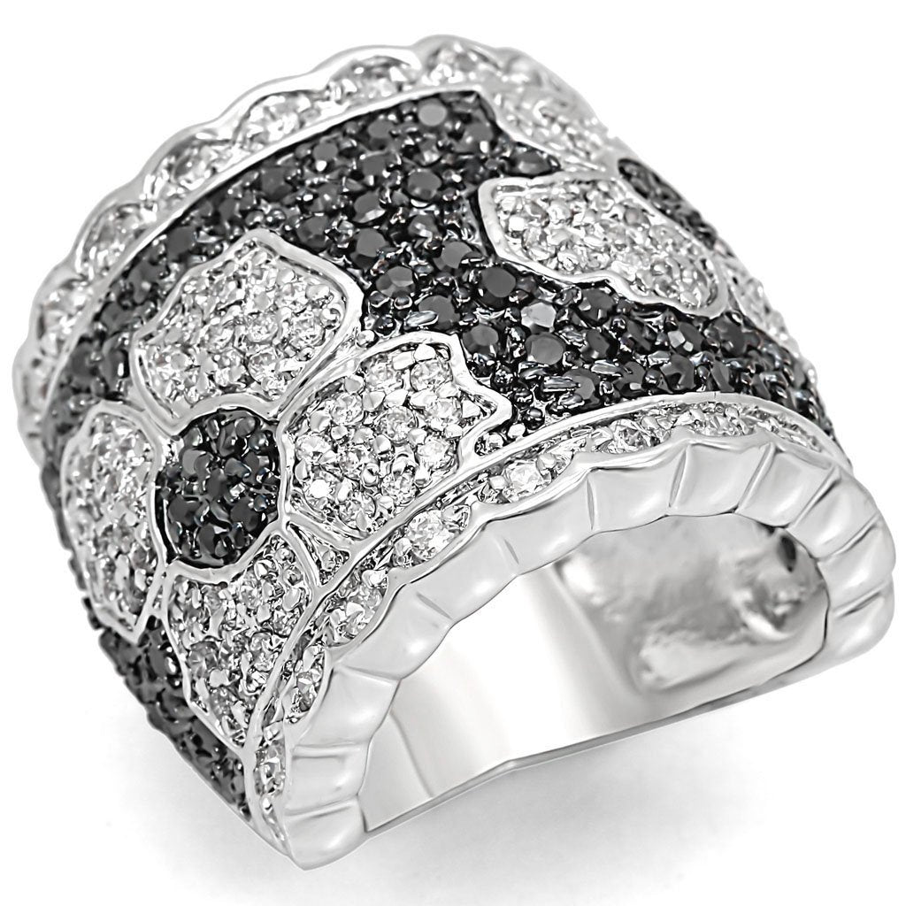 JCE1346 Rhodium + Ruthenium Brass Ring with AAA Grade CZ in Clear