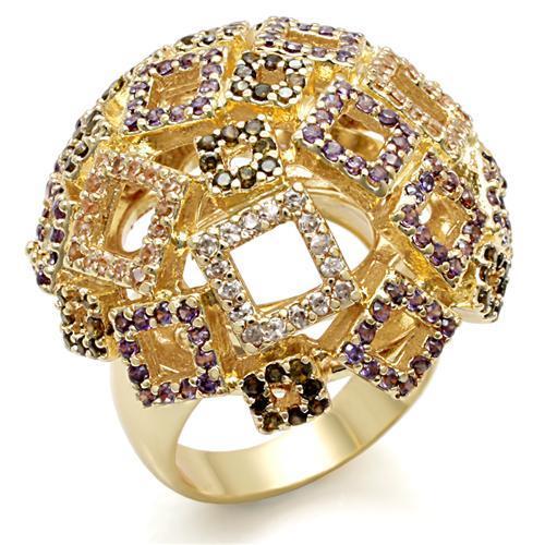 JCE1485 Imitation Gold Brass Ring with AAA Grade CZ  in Multi Color