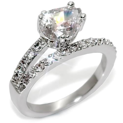 JCE1506 Rhodium Brass Ring with AAA Grade CZ  in Clear