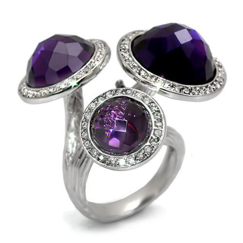 JCE1512 Rhodium Brass Ring with AAA Grade CZ  in Amethyst