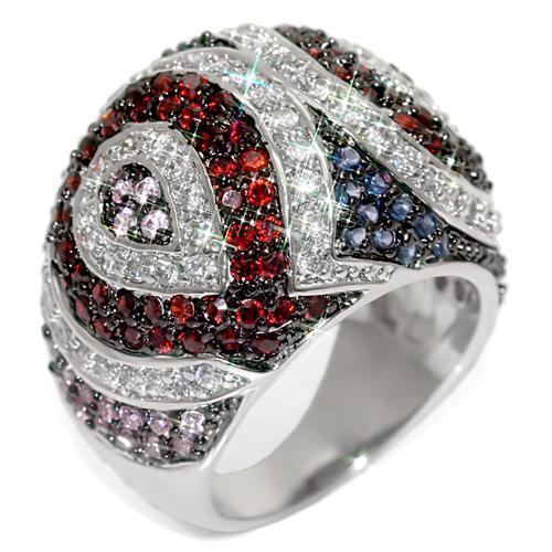 JCE1520 Rhodium + Ruthenium Brass Ring with AAA Grade CZ  in Multi Color