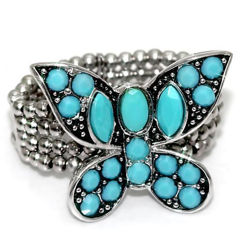 JCE1523 Rhodium Brass Ring with Synthetic Turquoise in Sea Blue