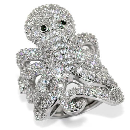 JCE1524 Rhodium Brass Ring with Top Grade Crystal  in Clear