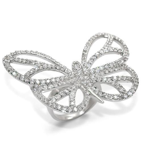 JCE1525 Rhodium Brass Ring with Top Grade Crystal  in Clear