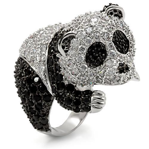 JCE1546 Rhodium + Ruthenium Brass Ring with AAA Grade CZ  in Black Diamond