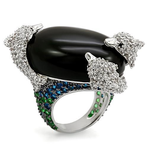 JCE1547 Rhodium + Ruthenium Brass Ring with AAA Grade CZ  in Multi Color
