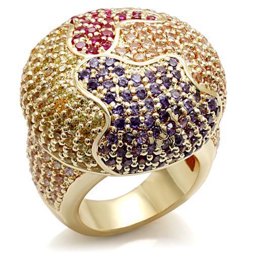 JCE1598 Imitation Gold Brass Ring with AAA Grade CZ  in Multi Color