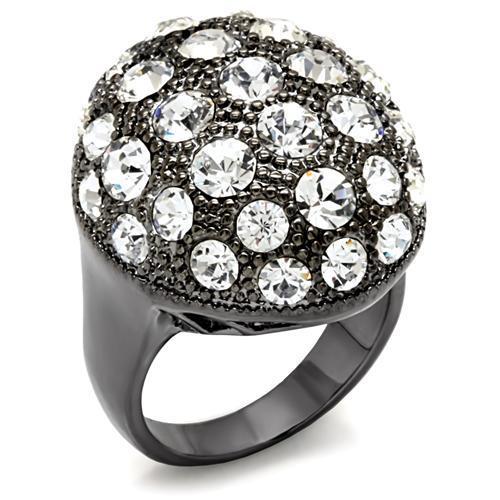 JCE1612 TIN Cobalt Black Brass Ring with Top Grade Crystal in Clear