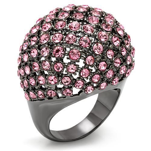 JCE1615 TIN Cobalt Black Brass Ring with Top Grade Crystal in Light Rose