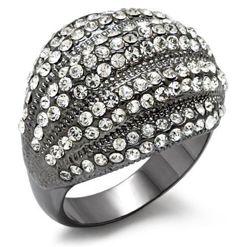 JCE1617 TIN Cobalt Black Brass Ring with Top Grade Crystal in Clear