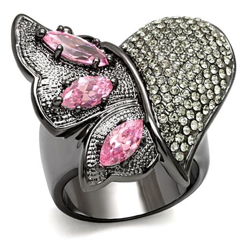 JCE1620 TIN Cobalt Black Brass Ring with AAA Grade CZ in Rose