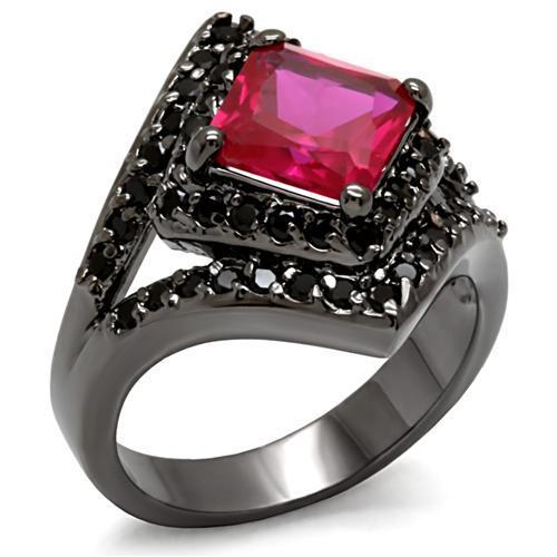 JCE1621 TIN Cobalt Black Brass Ring with AAA Grade CZ in Ruby