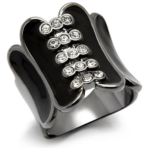 JCE1623 TIN Cobalt Black Brass Ring with Top Grade Crystal in Clear