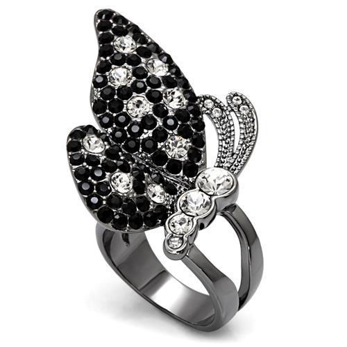 JCE1627 TIN Cobalt Black Brass Ring with Top Grade Crystal in Multi Color