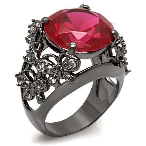 JCE1633 TIN Cobalt Black Brass Ring with AAA Grade CZ in Ruby