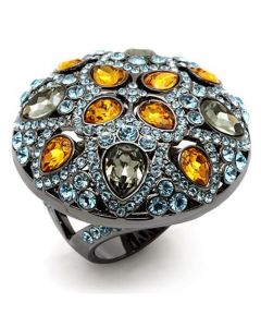 JCE1636 TIN Cobalt Black Brass Ring with Top Grade Crystal in Multi Color