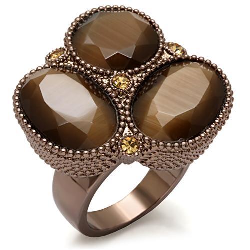 JCE1640 Chocolate Gold Brass Ring with Top Grade Crystal in Brown