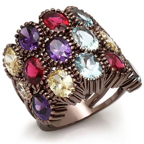 JCE1647 Chocolate Gold Brass Ring with Synthetic Synthetic Glass in Multi Color
