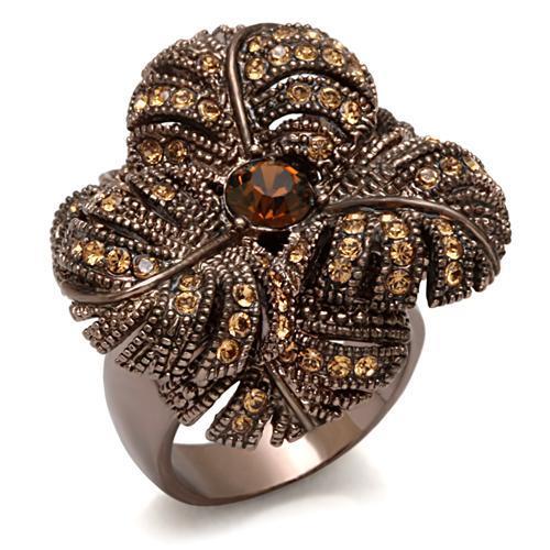 JCE1655 Chocolate Gold Brass Ring with Top Grade Crystal in Smoked Quartz