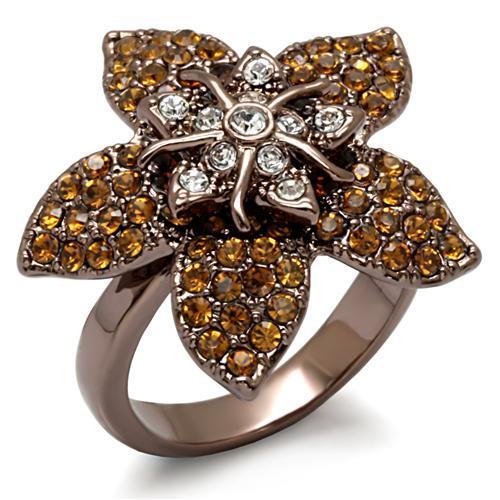 JCE1659 Chocolate Gold Brass Ring with Top Grade Crystal in Multi Color