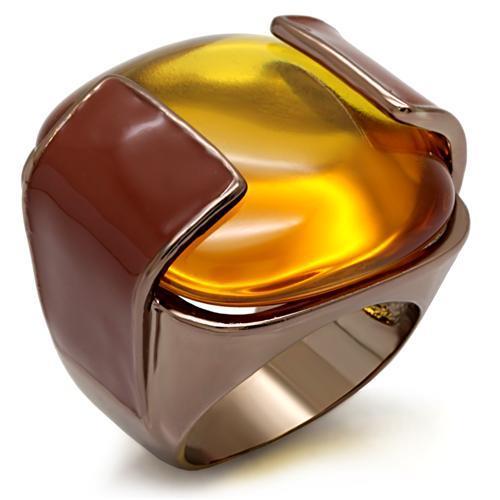 JCE1660 Chocolate Gold Brass Ring with AAA Grade CZ in Topaz