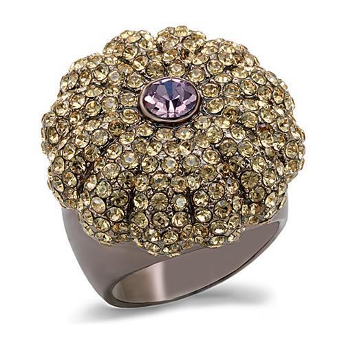 JCE1684 Chocolate Gold Brass Ring with Top Grade Crystal in Multi Color