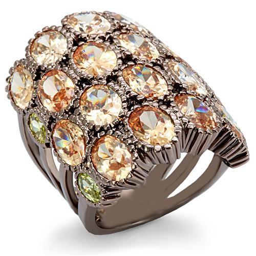 JCE1696 Chocolate Gold Brass Ring with AAA Grade CZ in Multi Color