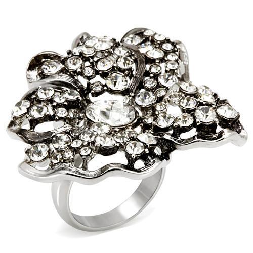 JCE1829 Imitation Rhodium Brass Ring with Top Grade Crystal in Clear