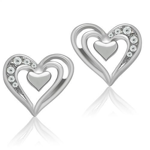 JCE1985 Rhodium White Metal Earrings with Top Grade Crystal  in Clear