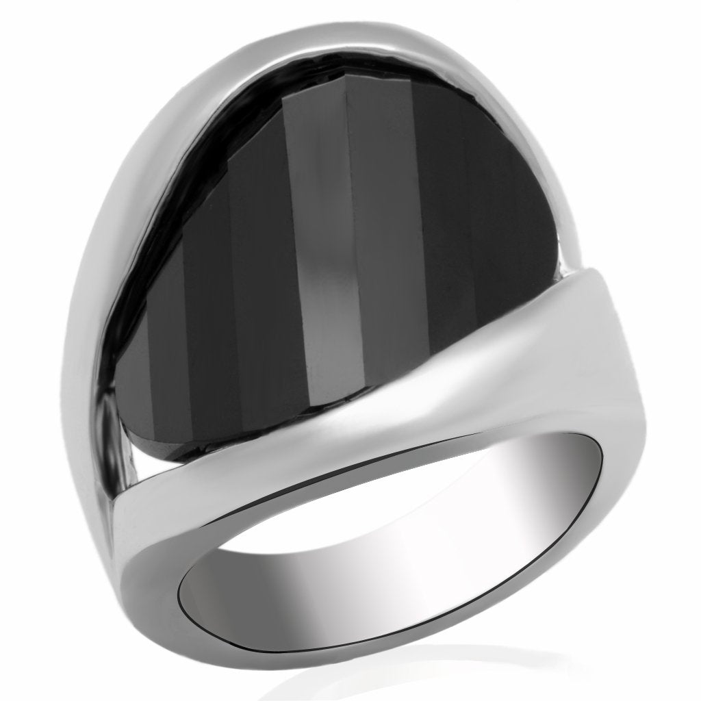 JCE2063 Rhodium Brass Ring with AAA Grade CZ  in Jet