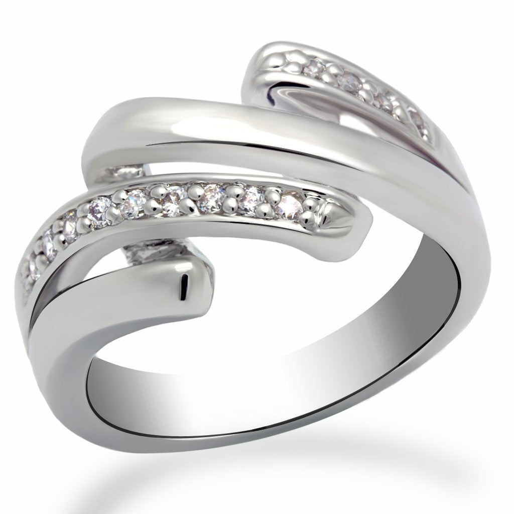 JCE2068 Rhodium Brass Ring with AAA Grade CZ  in Clear