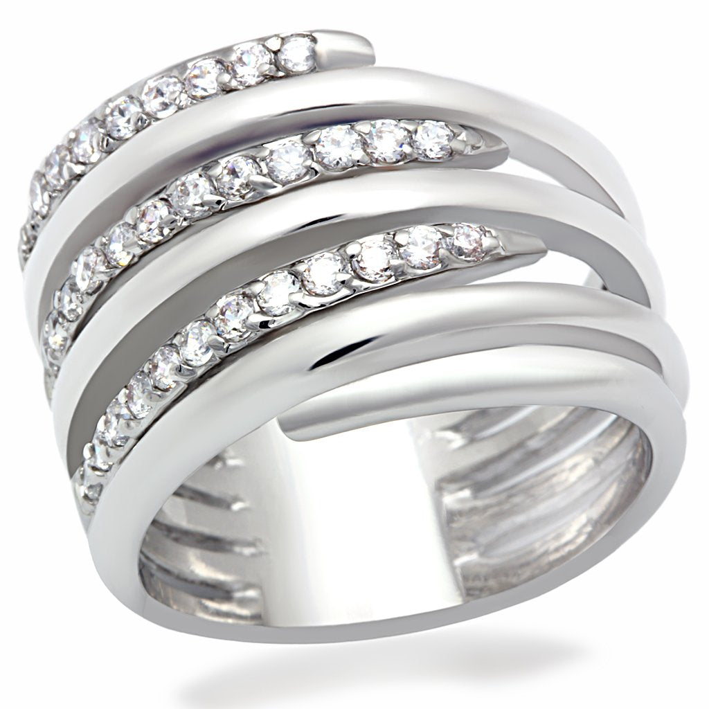JCE2075 Rhodium Brass Ring with AAA Grade CZ  in Clear