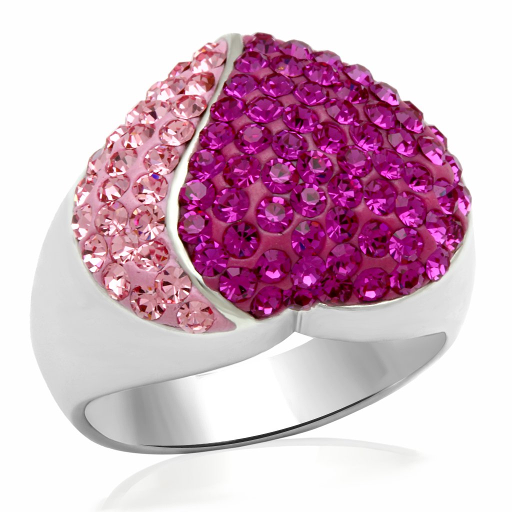 JCE2082 Rhodium Brass Ring with Top Grade Crystal in Multi Color