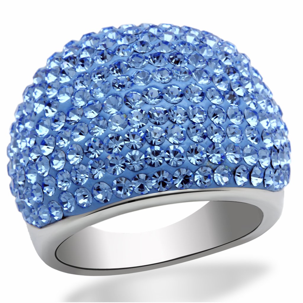 JCE2083 Rhodium Brass Ring with Top Grade Crystal in Light Sapphire
