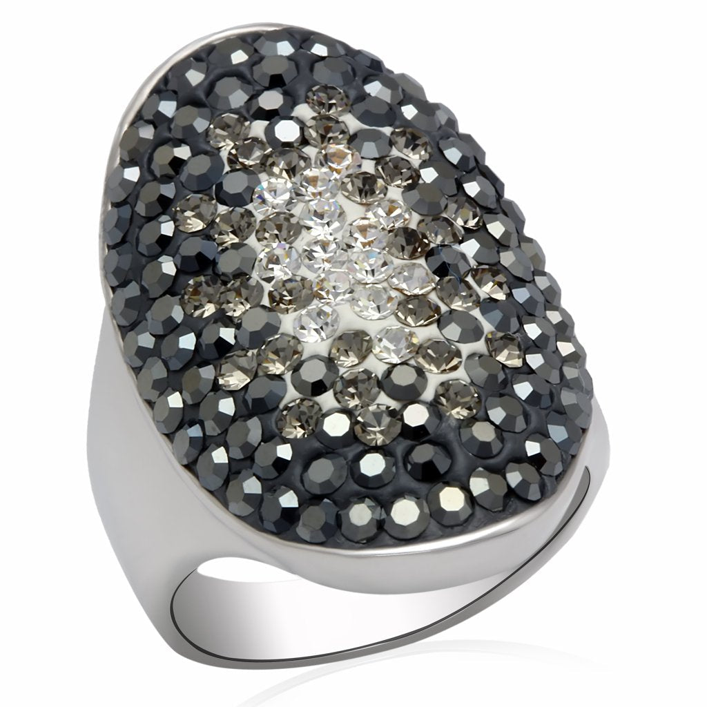 JCE2084 Rhodium Brass Ring with Top Grade Crystal in Multi Color