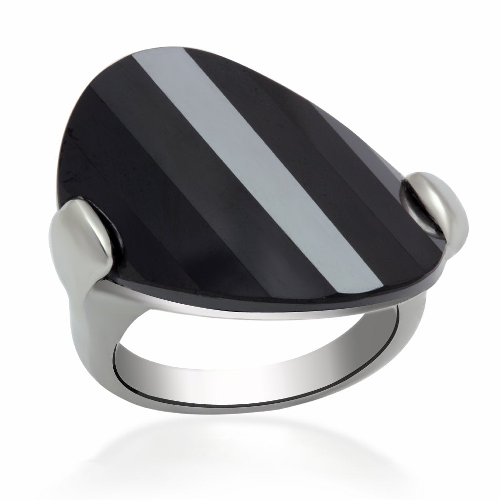 JCE2085 Rhodium Brass Ring with AAA Grade CZ in Jet