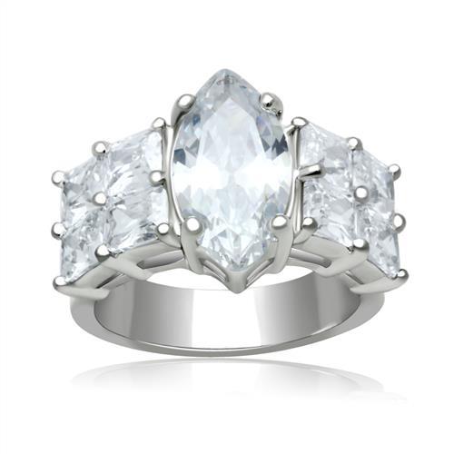 JCE2091 Rhodium Brass Ring with AAA Grade CZ in Clear