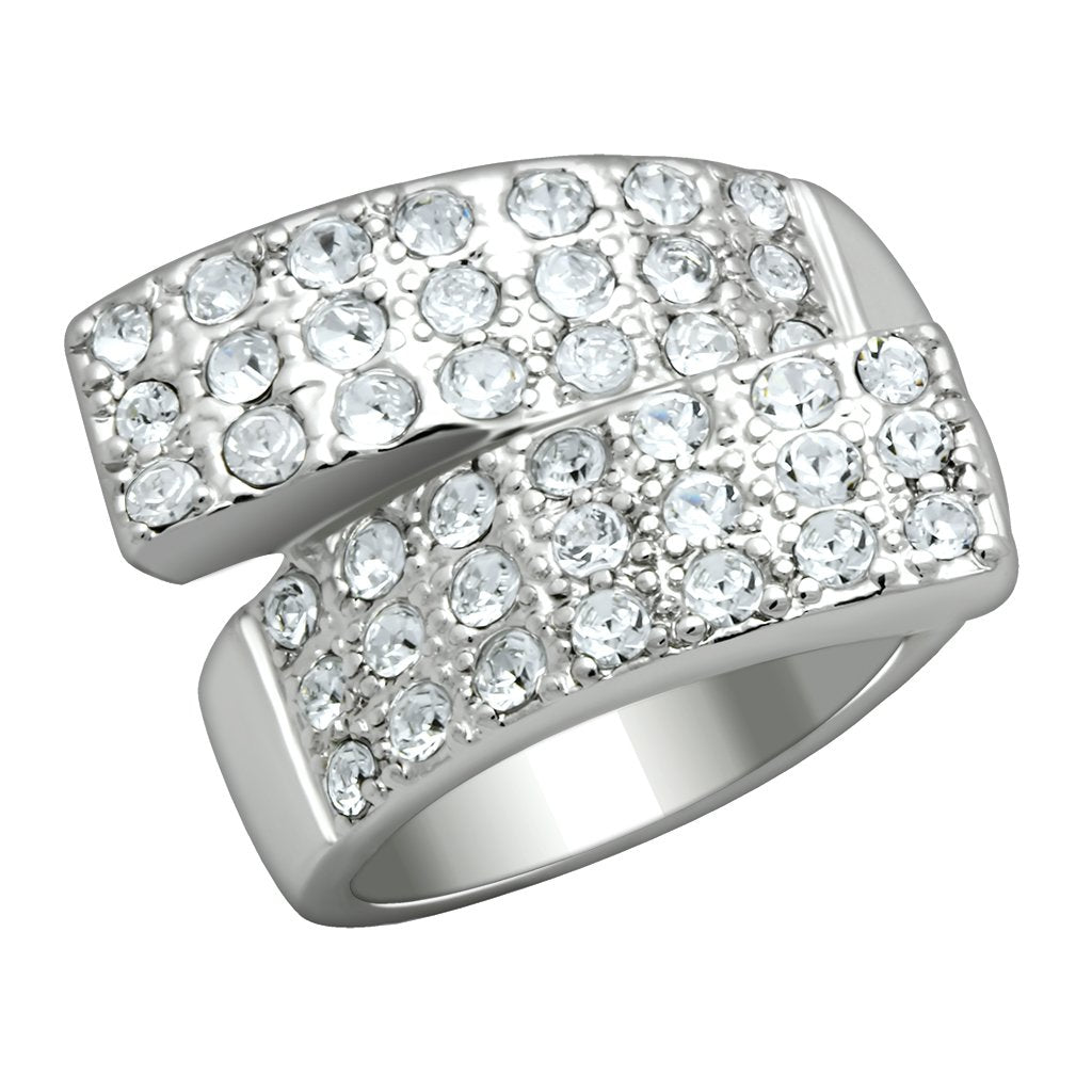 JCE2095 Rhodium Brass Ring with Top Grade Crystal in Clear