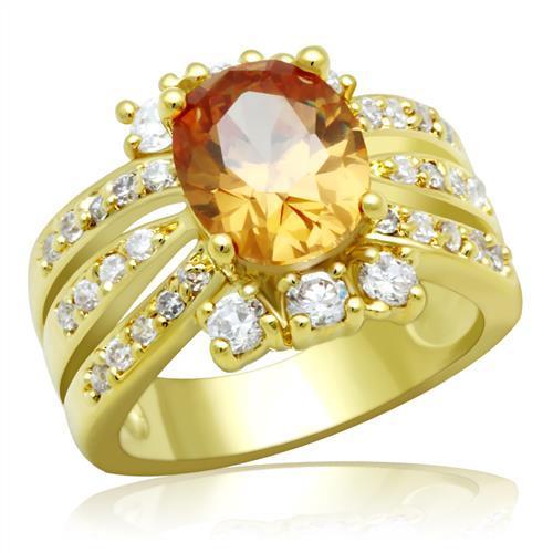 JCE2097 Gold Brass Ring with AAA Grade CZ in Champagne