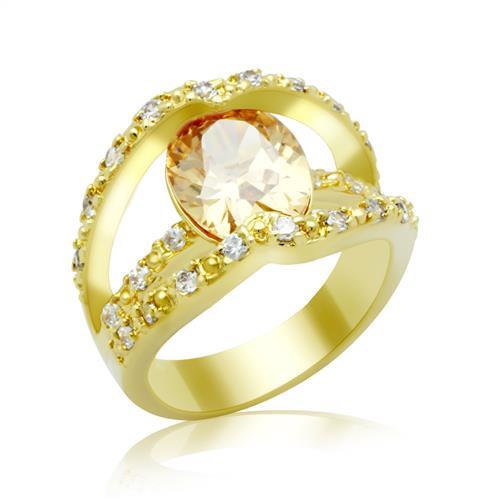 JCE2098 Gold Brass Ring with AAA Grade CZ in Champagne