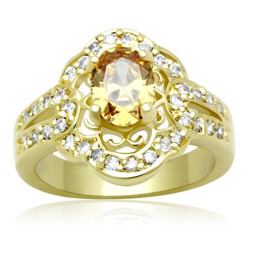 JCE2100 Gold Brass Ring with AAA Grade CZ in Champagne