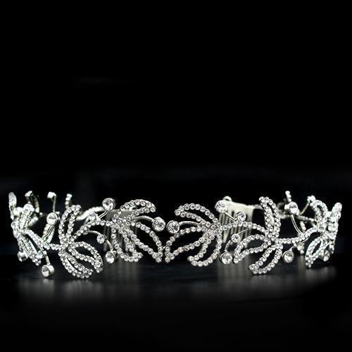 JCE2115 Imitation Rhodium Brass Tiaras & Hair Clip with Top Grade Crystal  in Clear-Default Title