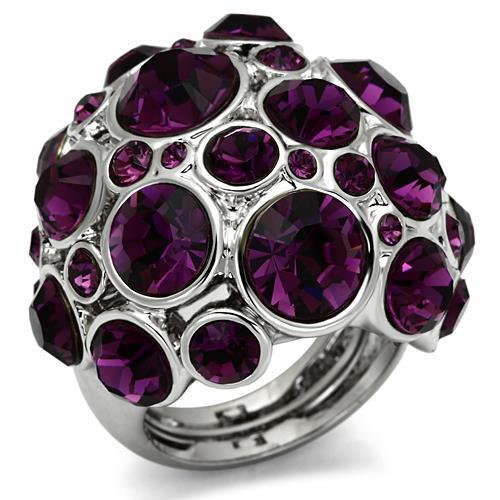 JCE2462 Rhodium Brass Ring with Top Grade Crystal in Amethyst